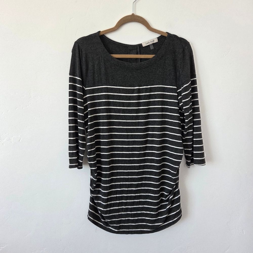 Laila Jayde Maternity Top Shirt Raglan Stripe ¾ Sleeve Comfy Modest Twee XL